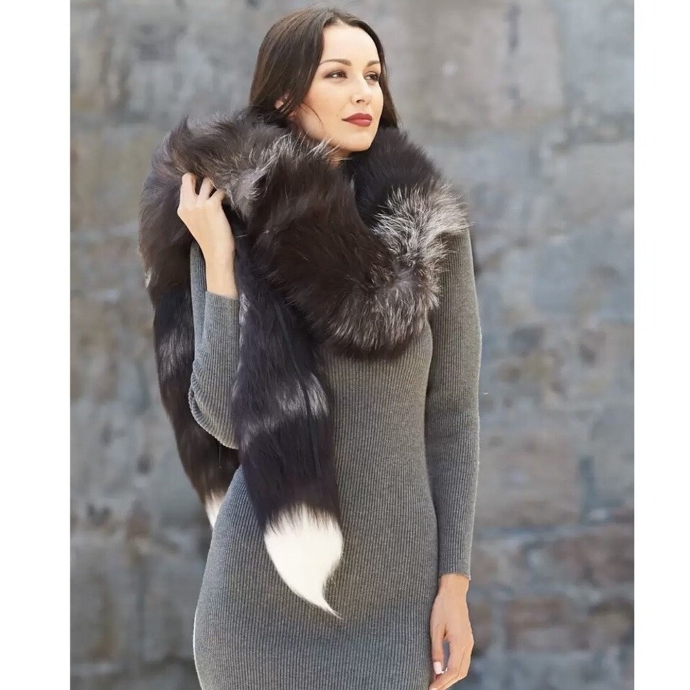 Fur Hat World Genuine 80" Silver Fox Fur BOA Scarf Made in Canada NWT - Picture 14 of 16